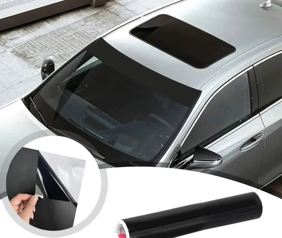 Simples Market glossy black vinyl wrap for chrome-delete window trim on cars; available in 3/5/7/10 cm widths.