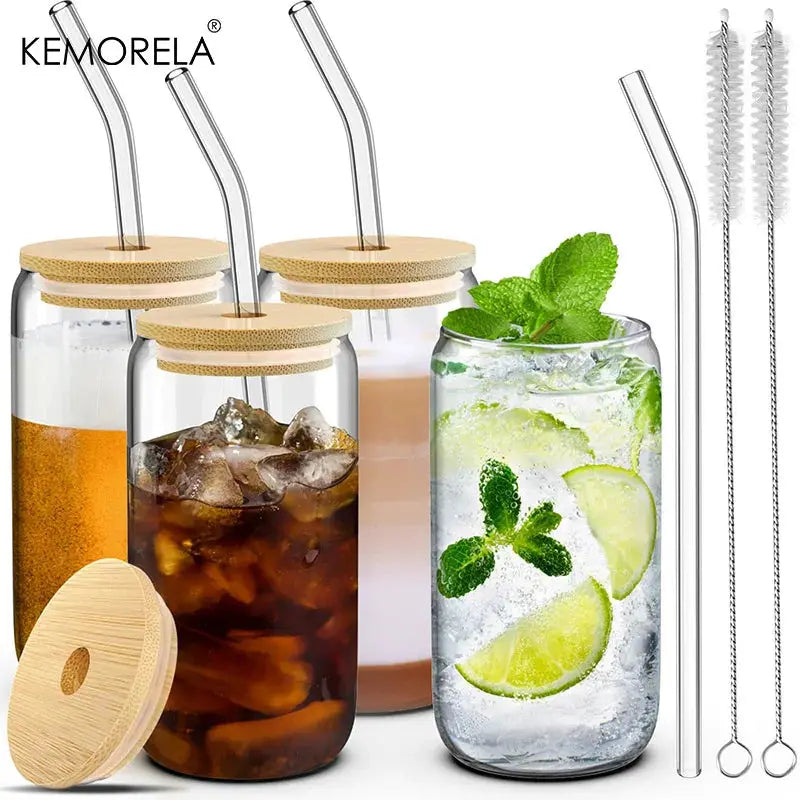 400ml Glass Cup With Wooden Lid And Straw Transparent Beverage Mug For Juice Water Beer Coffee Milk Parties