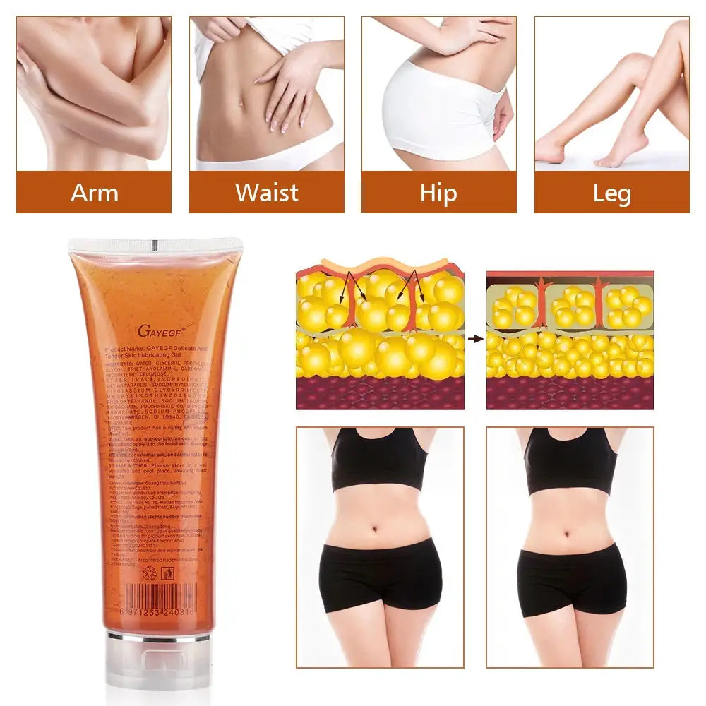 Simples Market body slimming massager with orange GAYEGF gel; four target zones shown