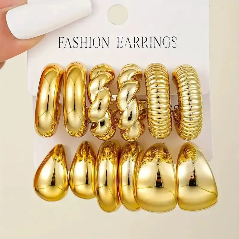 Fashion Classic Twist C Shape Earring Set For Women Tear Drop Gold Color Earrings For Daily Workplace And Party Outfits