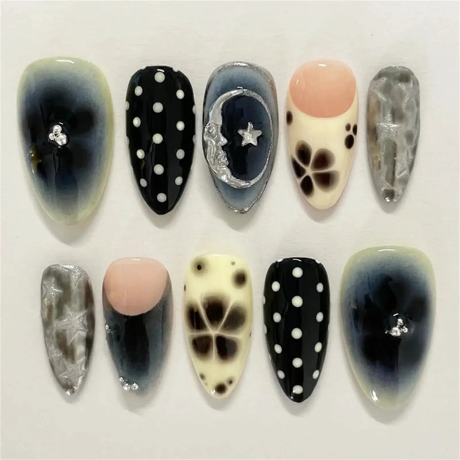 Spicy Girl Flower Print Press On Nails 24Pcs Wine Red Blush Almond Wearable Reusable False Nail Tips For Summer