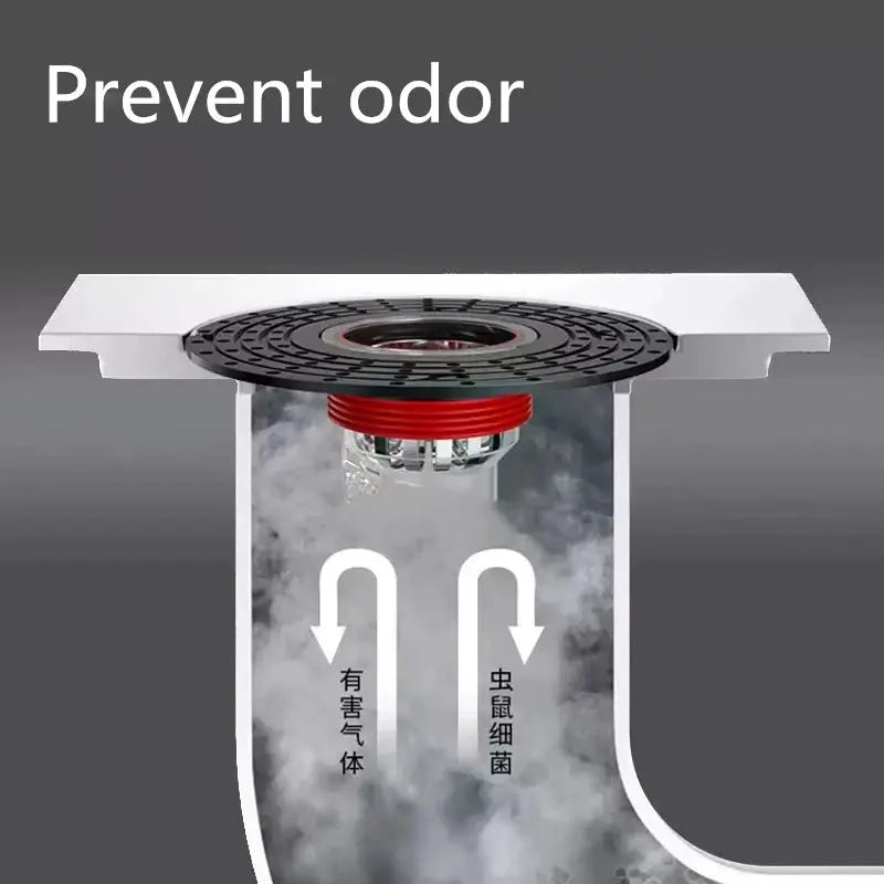 Floor drain core by Simples Market; ABS anti-odor plug with red seal ring and black grate.