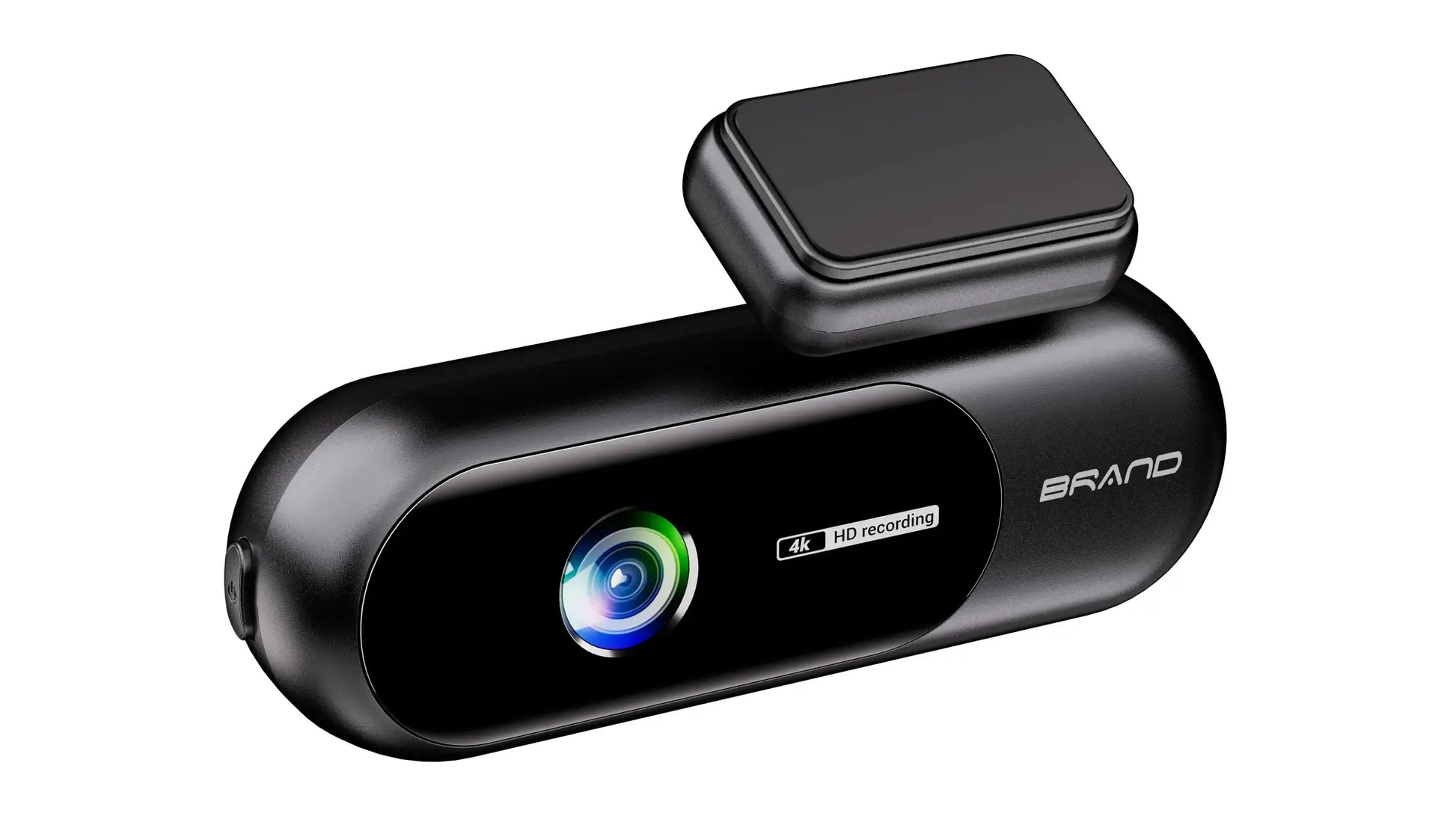 BRAND black 4K UHD dash cam with front and rear cameras, HDR night vision, built-in Wi‑Fi, parking mode