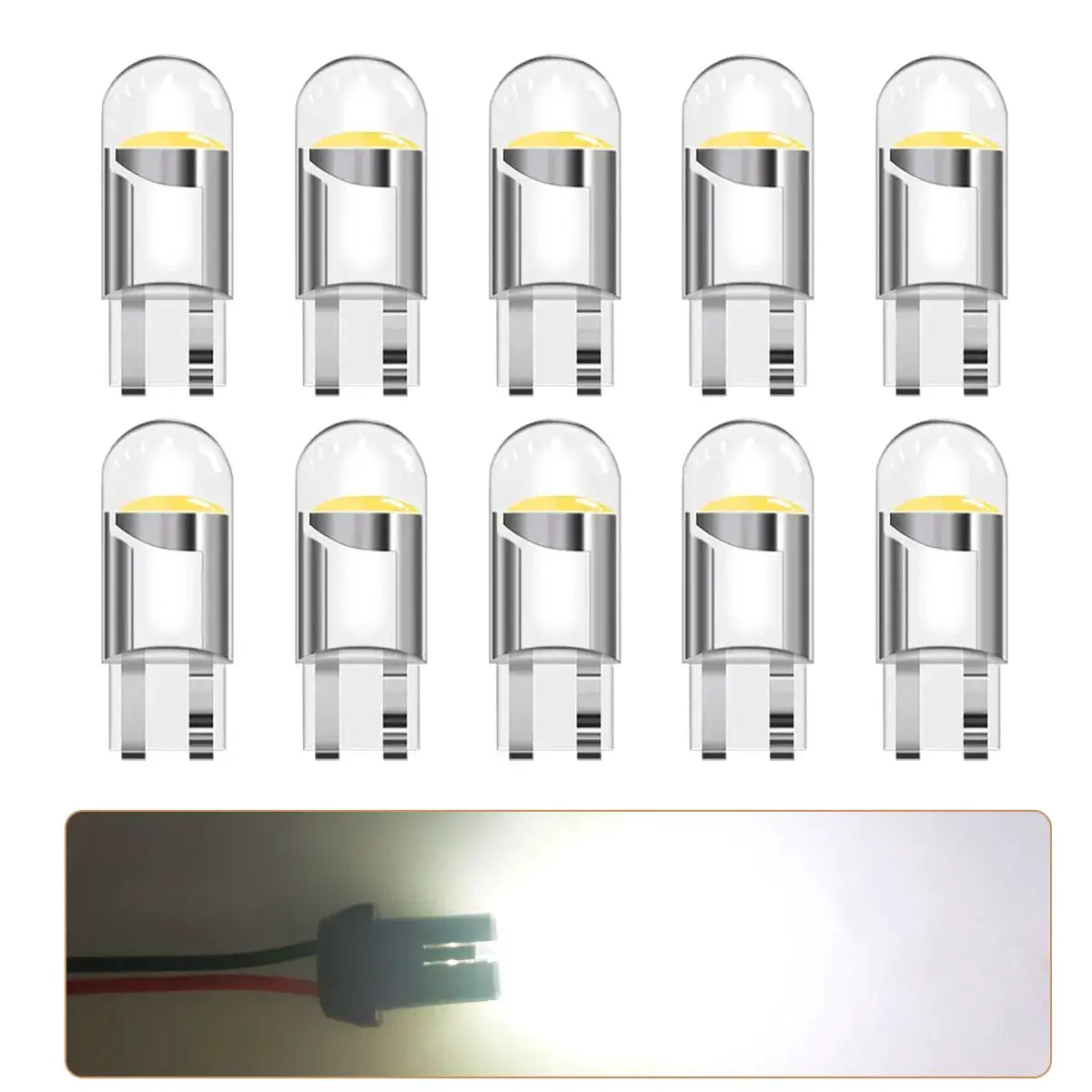 10-pack 360 transparent LED COB T10 W5W bulbs, 12V car multicolor reverse signal lights