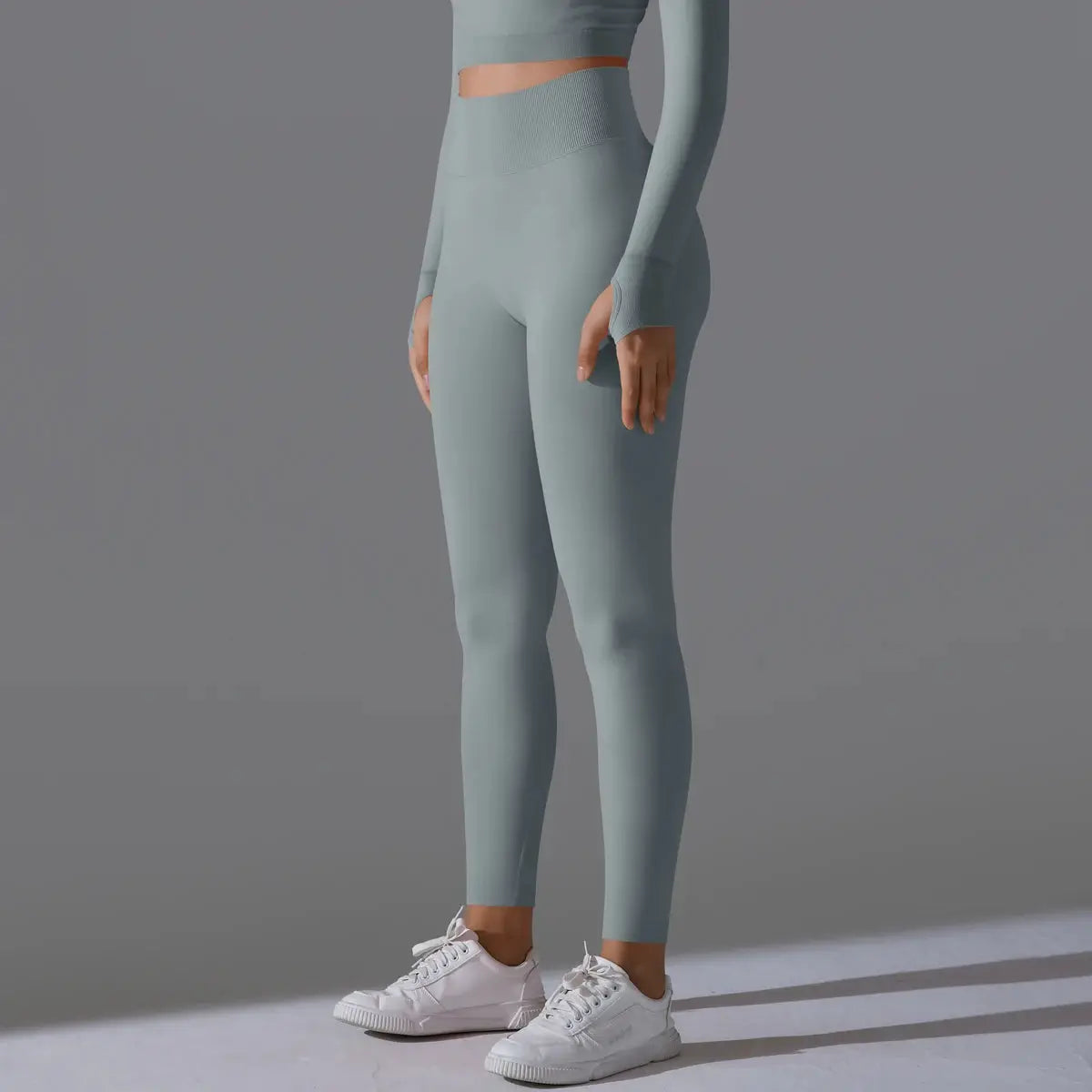 Women's seamless yoga leggings with high-waist tummy control and scrunch butt lift in blue-gray, Simples Market gym pants