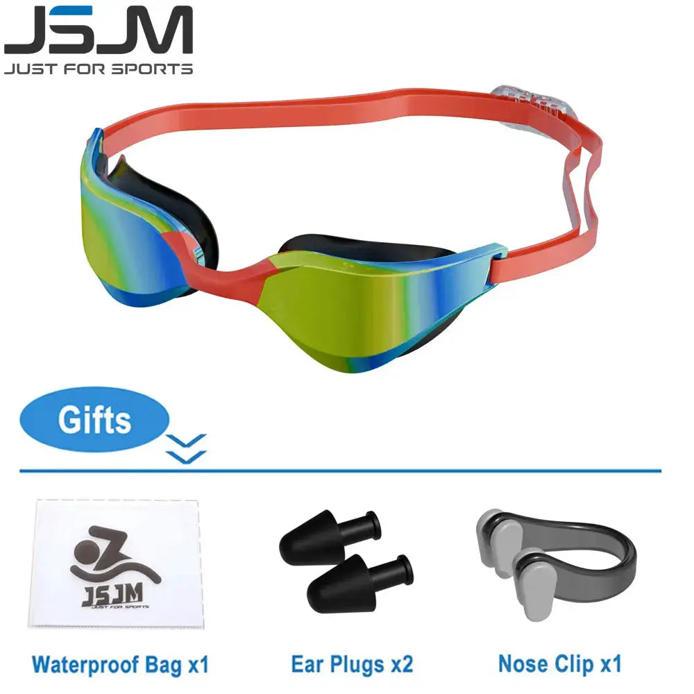JSJM Anti Fog Swimming Goggles For Adults HD Wide Angle Lens Waterproof Adjustable Silicone Strap For Men And Women