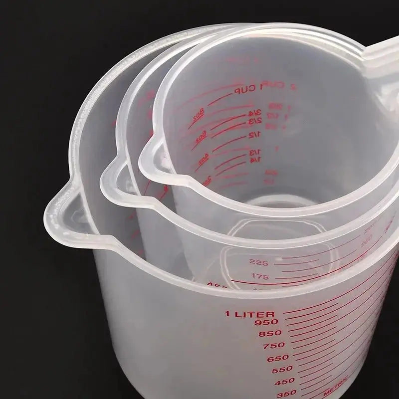 3 Piece Liquid Measuring Cups 250ml 500ml 1000ml PVC Scale Beaker Set Kitchen Baking Tools