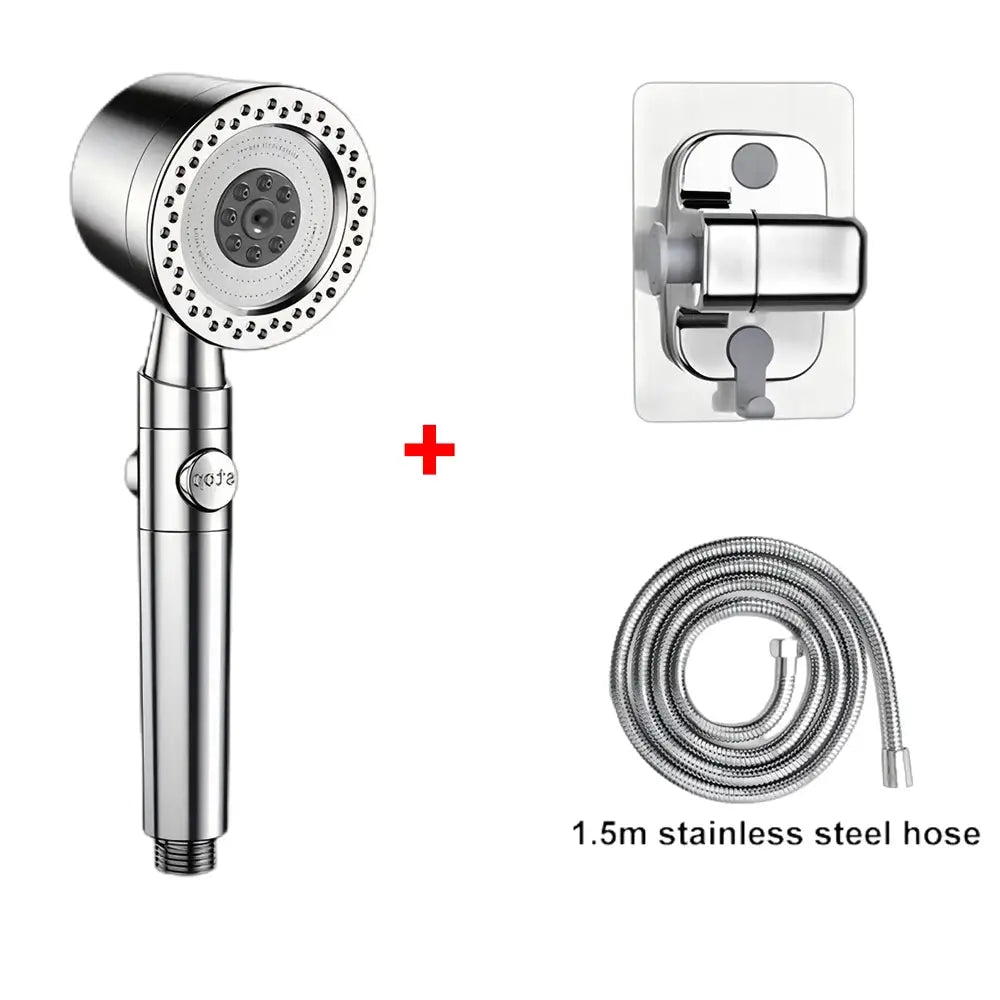 Simples Market 3-piece chrome handheld shower head set with 5 modes, 1.5m stainless steel hose, wall mount