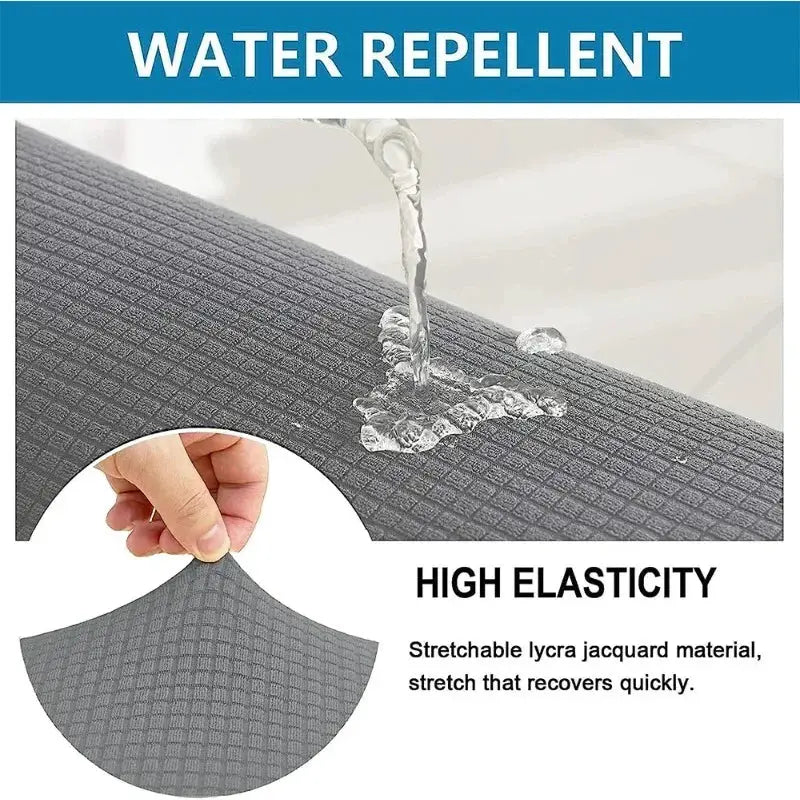 Waterproof sofa cushion cover in grey jacquard fabric with high elasticity and stretchable lycra by Simples Market