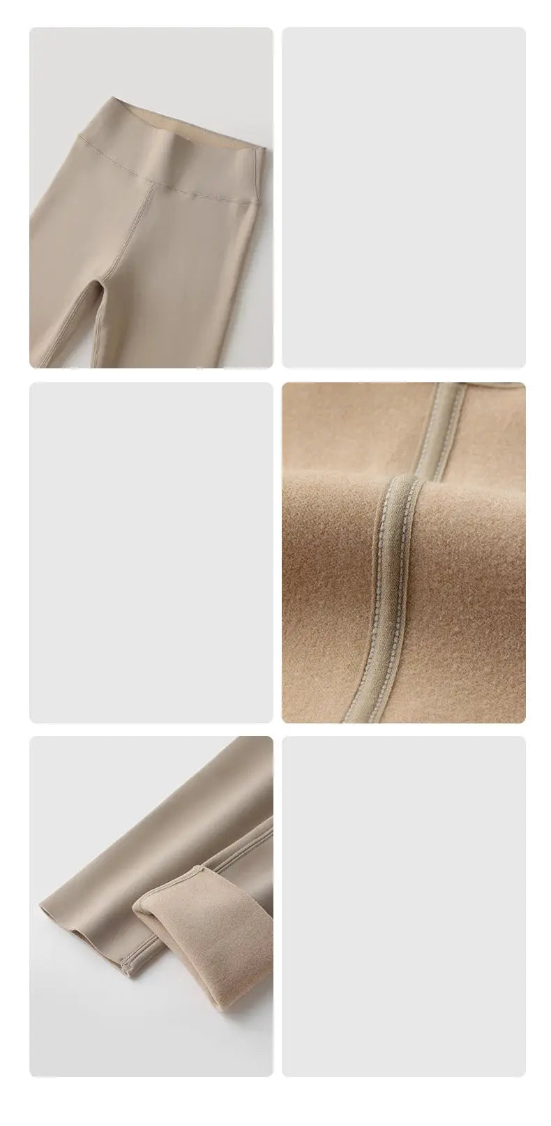 BIVIGAOS women's rabbit fleece sharkskin leggings, beige fleece-lined warm tights