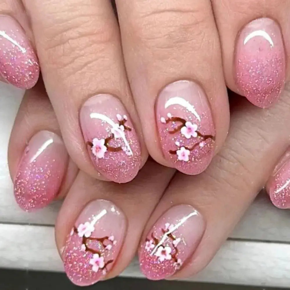 GlamNail Pro 24Pcs Short Square Coffin Press On Nails Set With Glue French Glitter Ballet Style
