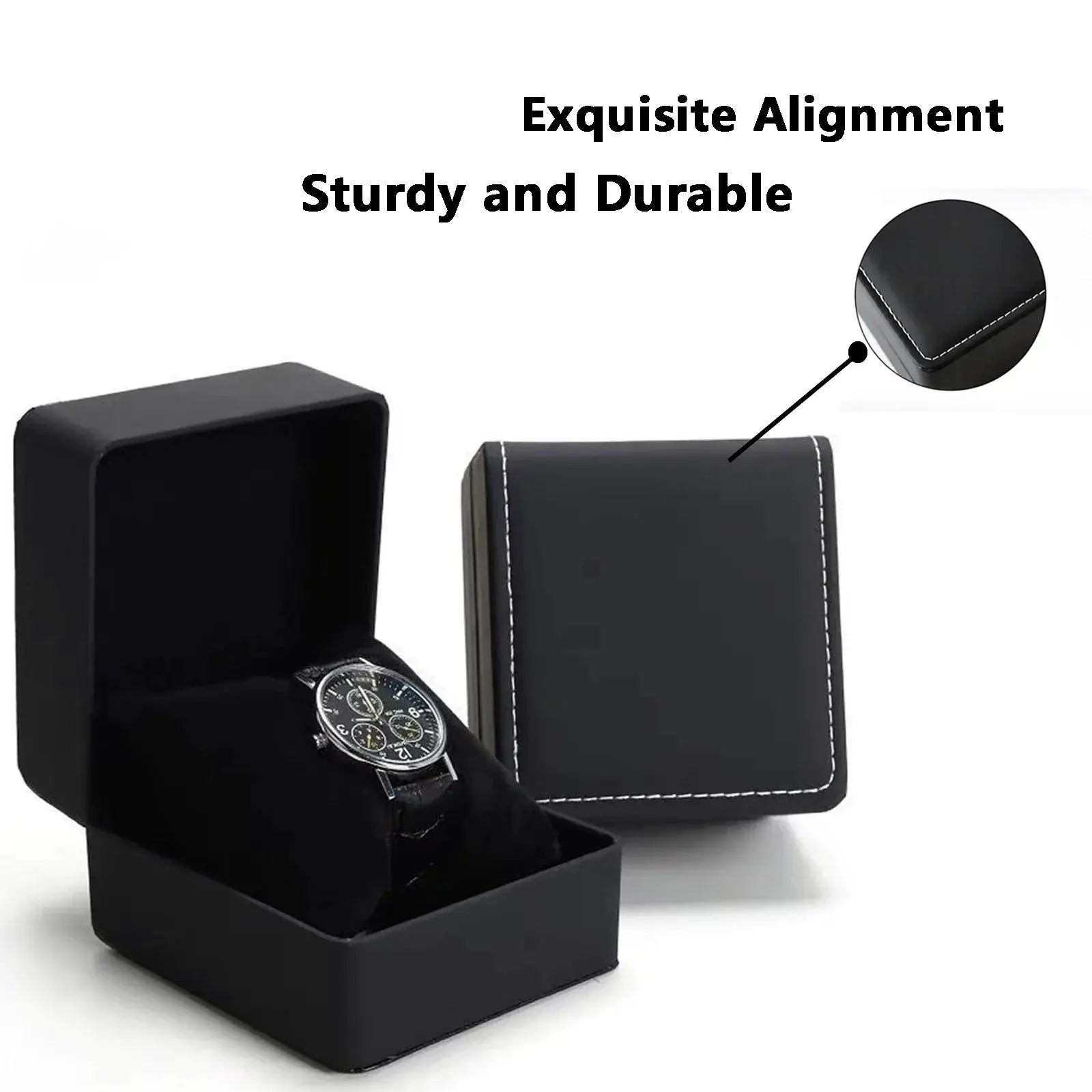 LuxGuard Black PU Leather Clamshell Watch Gift Box With Pillow For Men Display Case