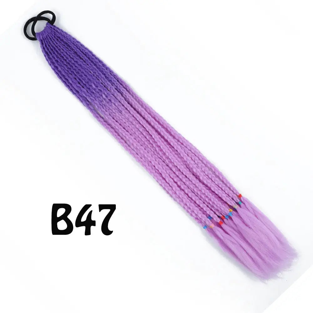 Simples Market synthetic gradient braided ponytail extension with elastic band, 24in, rainbow purple to lavender