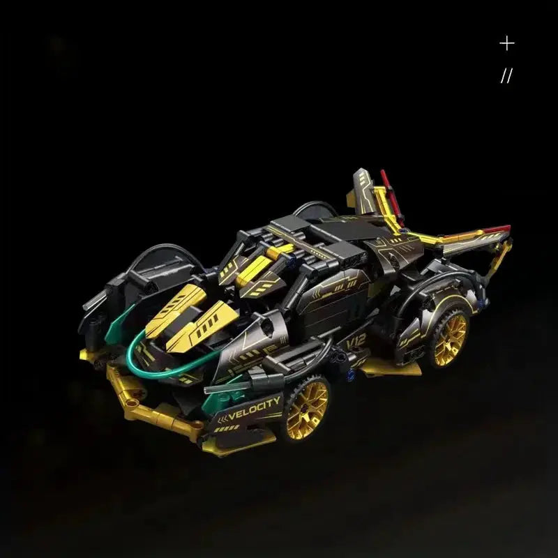 V12 Building Block Racing Car Model In Black And Gold Non Electric DIY Desktop Display Piece Birthday Gift For Boyfriend