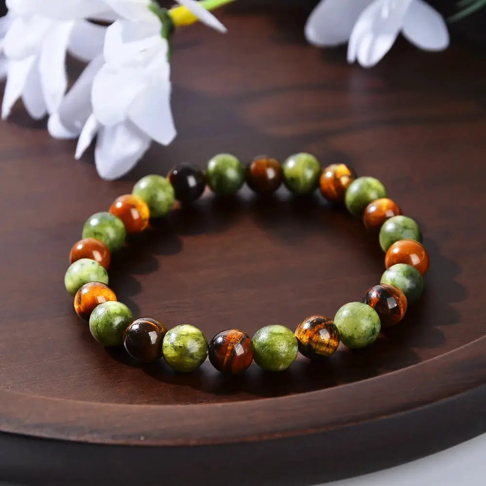 Prosperity and Abundance Healing Bracelet with green and orange gemstone beads