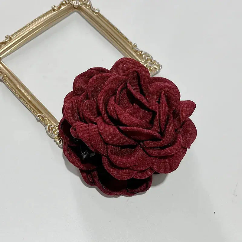 Maison Rose French Fabric Rose Hair Claw Clips Durable Plastic With Delicate Floral Pattern For Women And Girls
