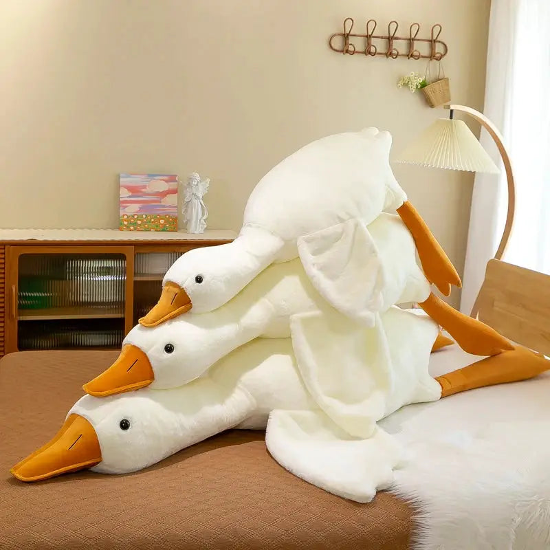 90 to 190cm Large White Goose Plush Throw Pillow Toy For Bed Decor Gift For Girls Cozy Sleep Companion