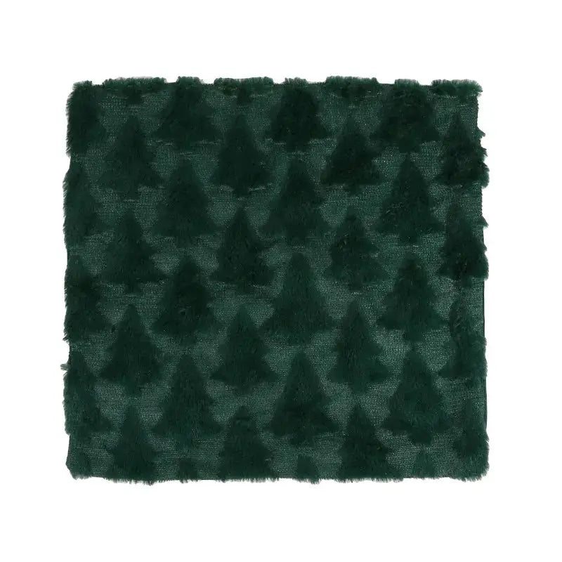 Decorative Christmas pillow cover in dark green with plush tree pattern and fuzzy fabric for couch or sofa, 1 pc.