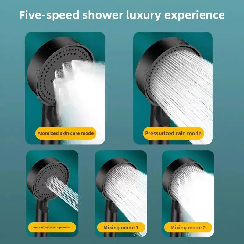 Simples Market black five-mode adjustable shower head with high-pressure water saving