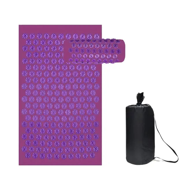 Acupressure yoga mat by Simples Market in purple with spikes and carrying bag
