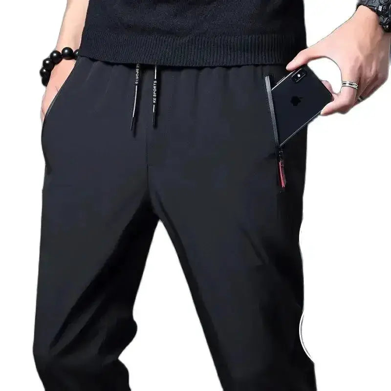 Mens Casual Jogger Pants Elastic Waist Straight Slim Fit Korean Classic Trousers In Blue Black Gray Plus Size