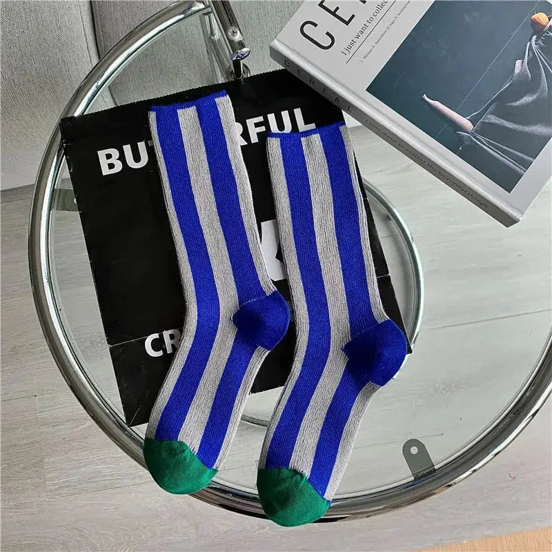 TrendWeave Striped Unisex Crew Socks Breathable Cotton For All Day Comfort And Style