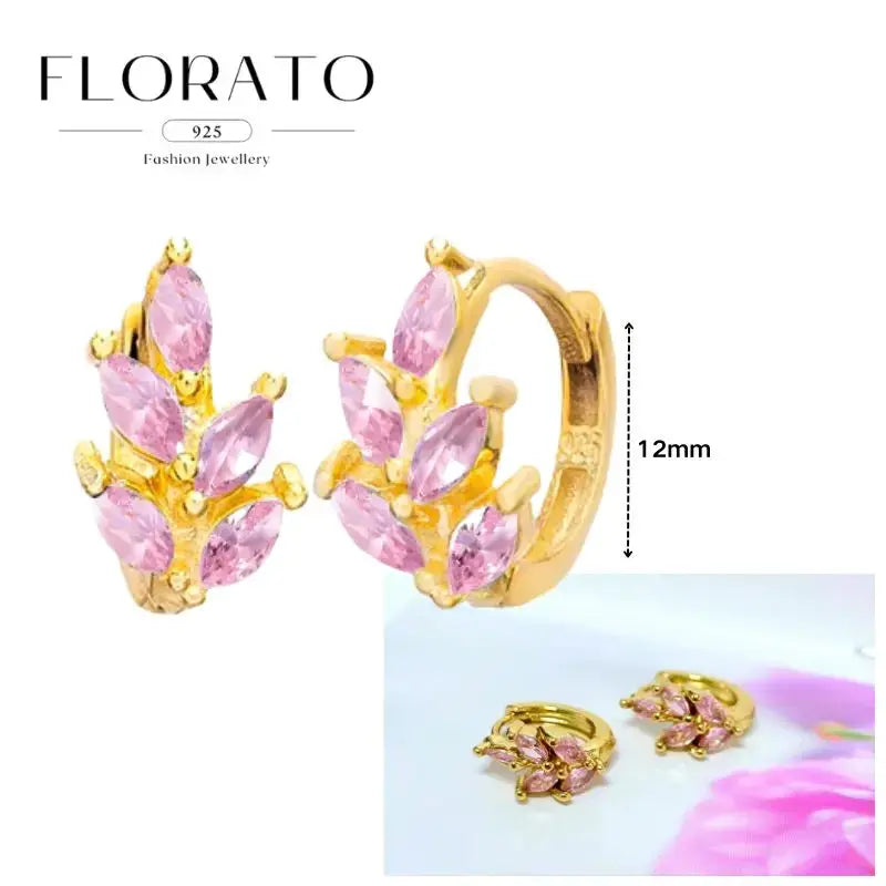 Geometric pink zircon hoop earrings, gold-tone metal, 12mm, Florato
