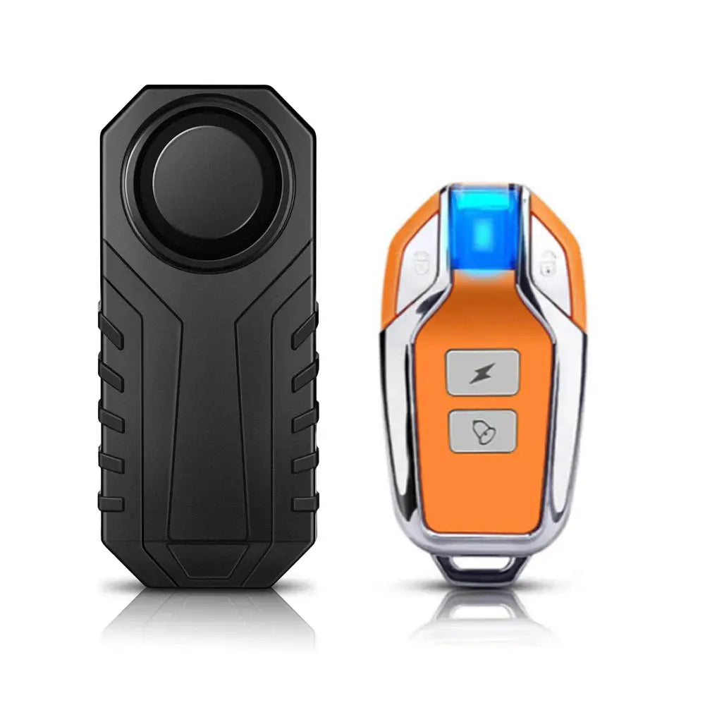 Randpow waterproof wireless anti-theft alarm remote paired with orange key fob and blue LED indicator