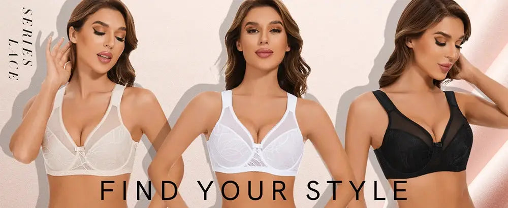 Sheroine Plus Size Underwire Bra by Simples Market; lace floral minimizer, full-coverage unpadded; three-color set