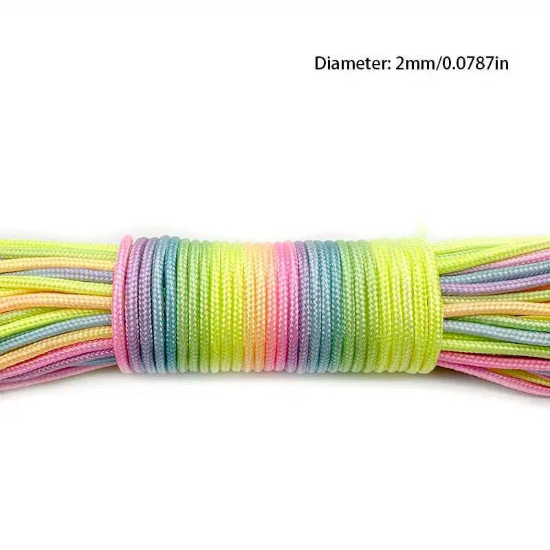 Rainbow paracord rope, multicolor cord coiled for outdoor use