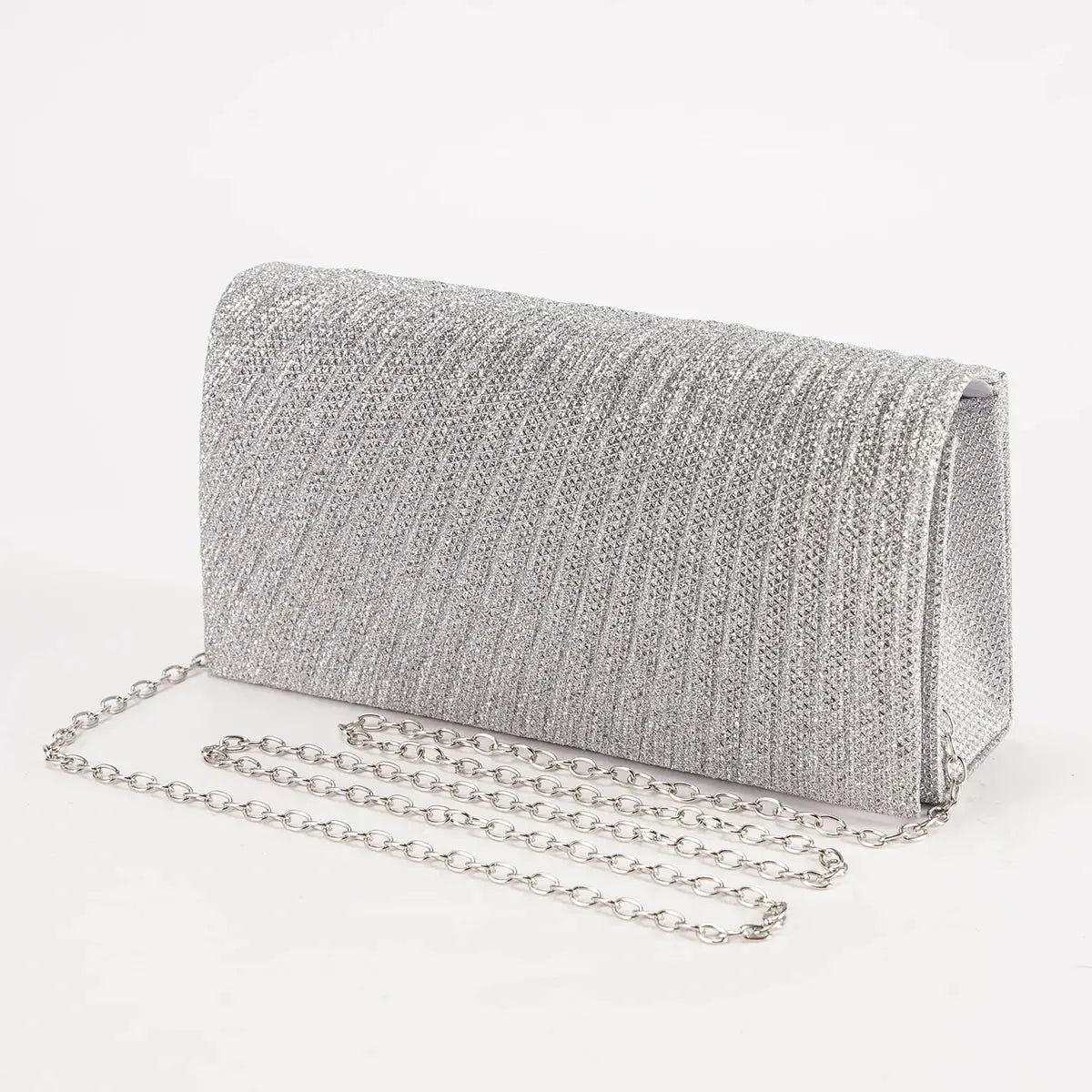 Simples Market silver glitter envelope clutch with chain strap