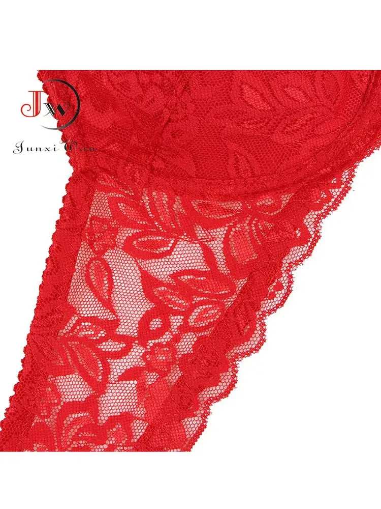 Women's red lace underwire push-up bra; close-up floral lace fabric