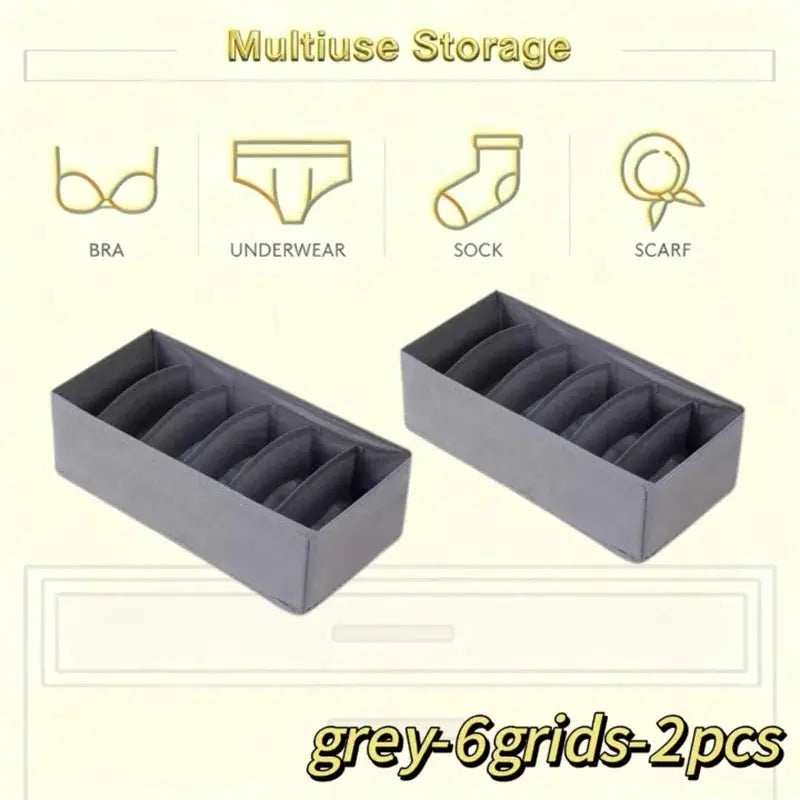 Drawer storage boxes by Simples Market grey 6-grid for underwear, socks and bras; 2 pcs