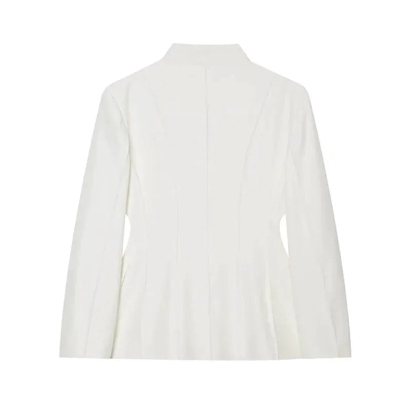 ETJ 2025 women's white slim suit jacket Simples Market with high collar and three-dimensional cut