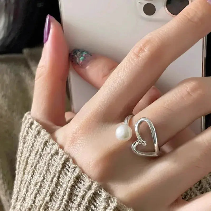 925 Sterling Silver Love Heart Ring With Hanadama Pearl For Women Gift Jewelry Birthday