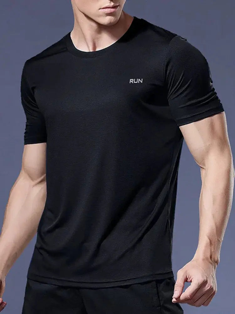 Simples Market men's black running T-shirt, quick-dry short-sleeve athletic top