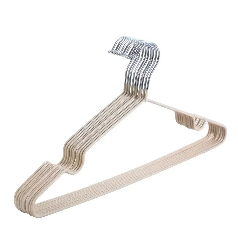 Beige plastic anti-slip hangers set with chrome hooks for space-saving wardrobe organization Simples Market