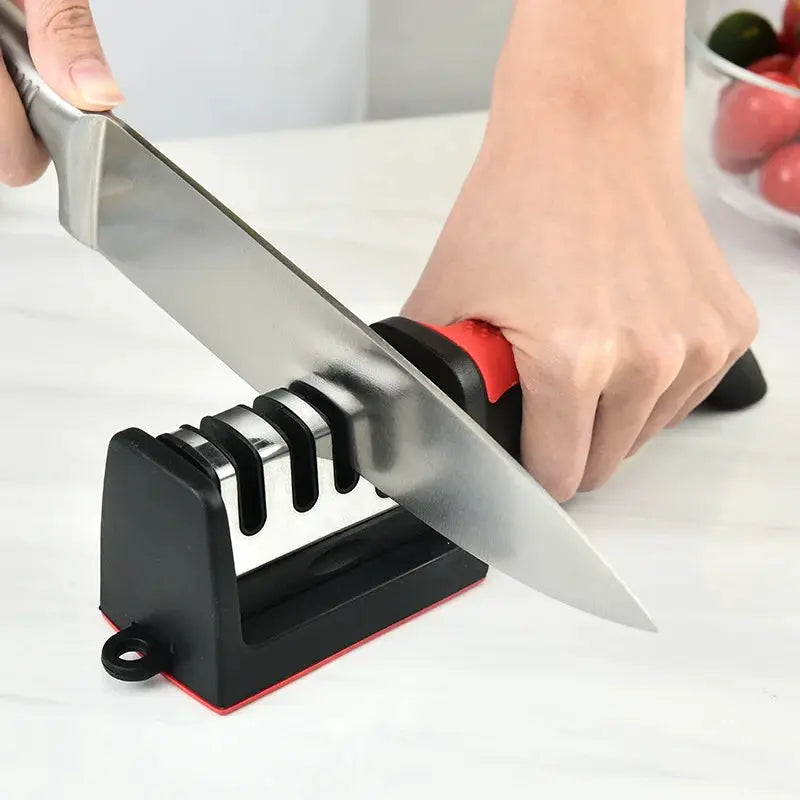 Kitchen 4 Segment Knife Sharpener Household Multi Functional Hand Held Three Purpose Black Sharpening Stone