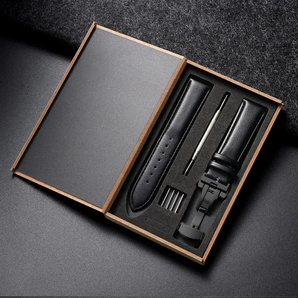 Genuine Leather Watchband 14 16 18 20 22 24mm With Automatic Butterfly Buckle For Men And Women Gift Box