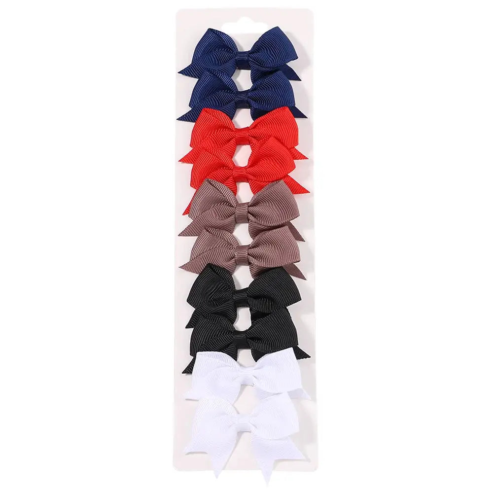 10Pcs Solid Color Kids Bows Hair Clips Set Handmade Ribbon Bowknot Hairpins For Baby Girls New Year Accessories