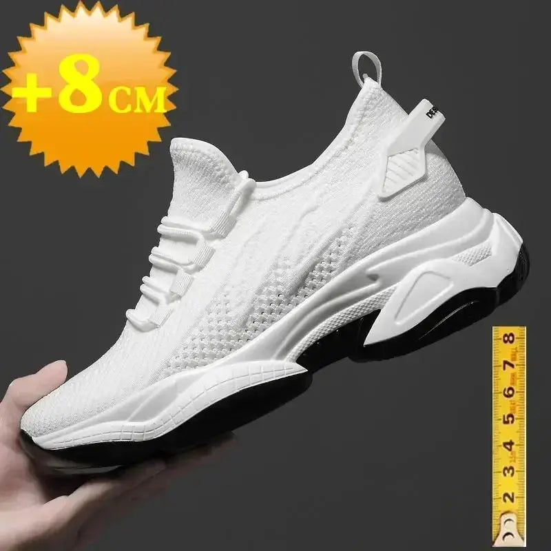 Men's height-increasing sneakers, white breathable knit with 8 cm lift, Simples Market