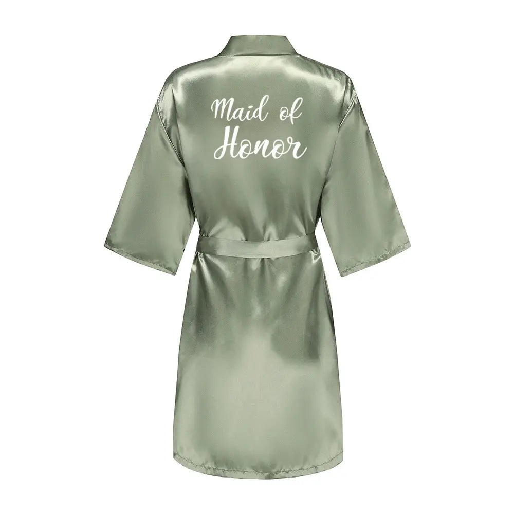 Bridal Satin Robes Set Grass Green White Short Getting Ready For Wedding Day Luxury Bride Monogram Bridesmaid