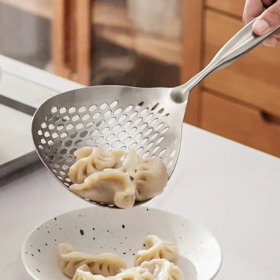 ChefMaster Large Durable Stainless Steel Colander Skimmer Spoon For Heavy Duty Frying And Cooking