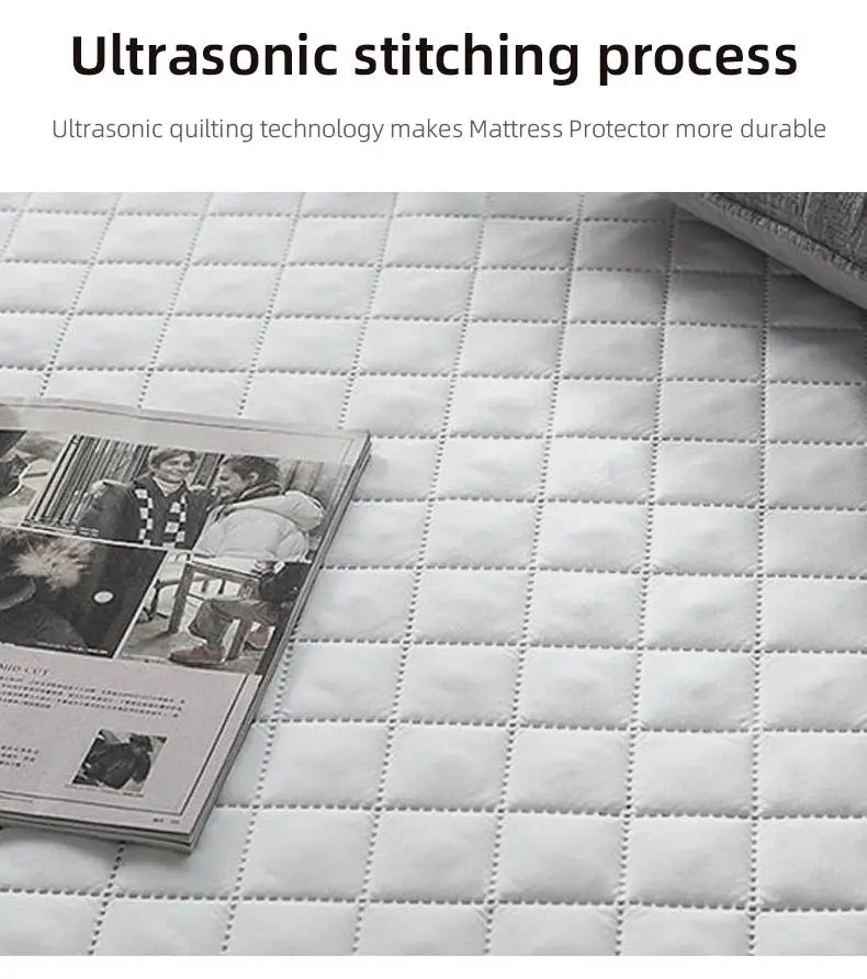 Simples Market Ultrasonic quilted mattress protector cover pad, white washable bed protector with elastic band