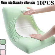 Simples Market 10-pack disposable breathable pillowcases in green for travel and hotel use