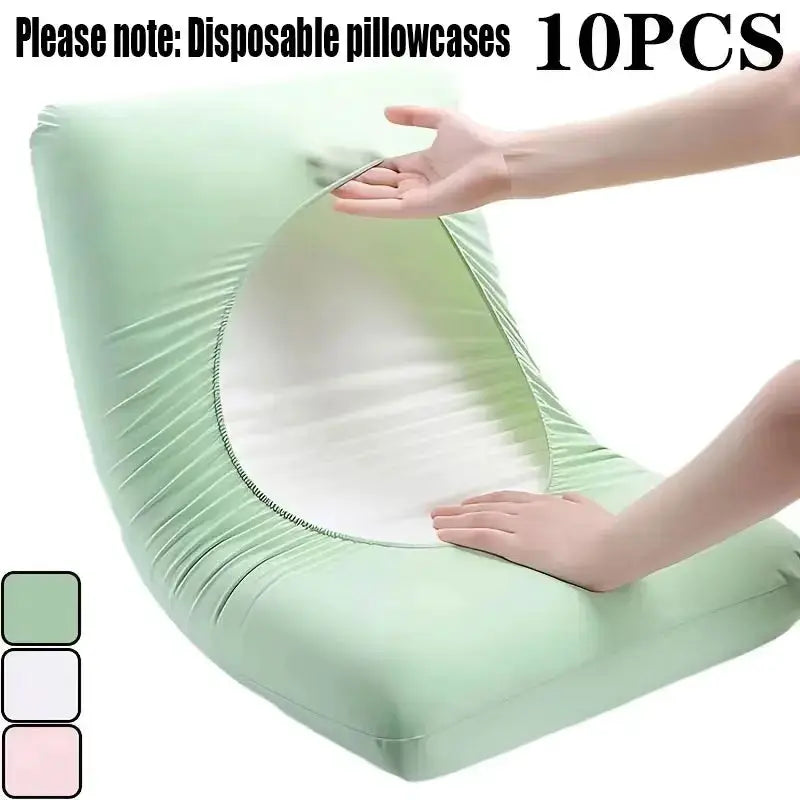 Simples Market 10-pack disposable breathable pillowcases in green for travel and hotel use