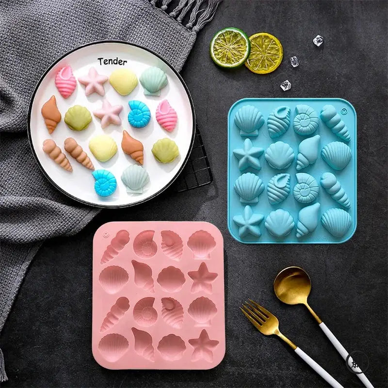 Chocolate Silicone Mold Shell Marine Animal Shape 3D 16 Cavities Candy Pudding Cake Decoration