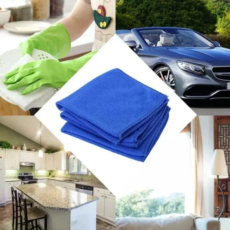 Microfiber towels, blue, four-pack for car wash and home cleaning