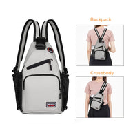 Women chest bag backpack in grey Oxford fabric with earphone hole and adjustable straps