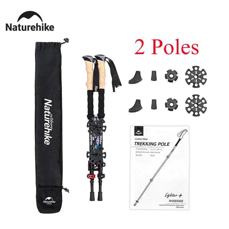 Naturehike Ultralight Carbon Fiber Trekking Poles 2 Pack Folding Telescopic Walking Sticks For Hiking And Climbing